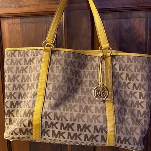 Authentic Michael Kors Yellow Tote bag with Gold tone & MK logo
